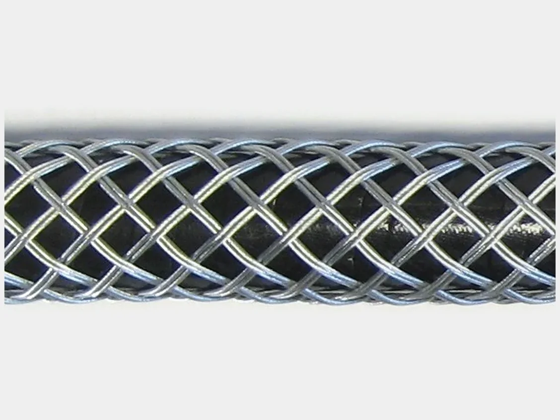 Close-up of hand-braided mesh gripping a cable